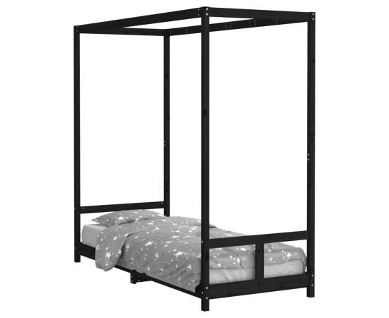 Cadru de pat pentru copii, negru, 80x200 cm, lemn masiv de pin, 2 image