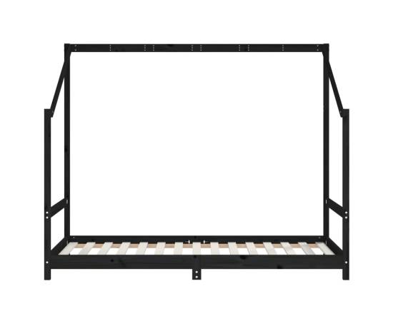 Cadru de pat pentru copii, negru, 90x190 cm, lemn masiv de pin, 4 image