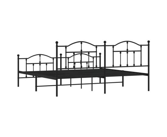 Cadru pat metalic cu tăblii de cap/picioare, negru, 200x200 cm, 7 image