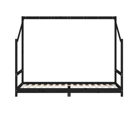 Cadru pat pentru copii, negru, 90x200 cm, lemn masiv de pin, 4 image