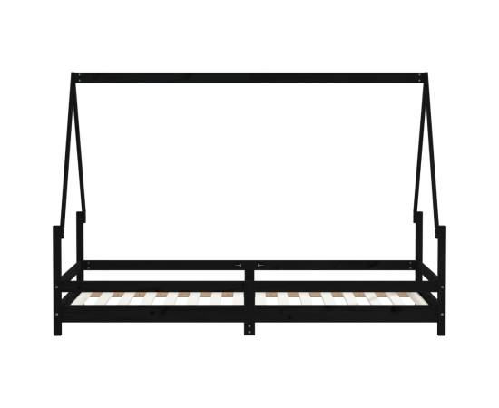 Cadru pat pentru copii, negru, 90x200 cm, lemn masiv de pin, 5 image