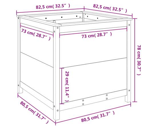 Jardinieră de grădină, alb, 82,5x82,5x78 cm, lemn masiv de pin, 9 image