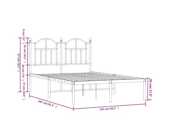 Cadru de pat metalic cu tăblie, negru, 120x200 cm, 9 image