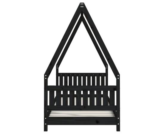 Cadru de pat pentru copii, negru, 80x200 cm, lemn masiv de pin, 5 image