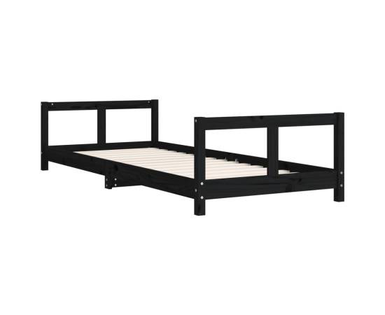 Cadru de pat pentru copii, negru, 80x200 cm, lemn masiv de pin, 6 image