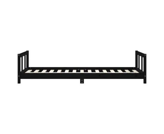 Cadru de pat pentru copii, negru, 90x190 cm, lemn masiv de pin, 5 image