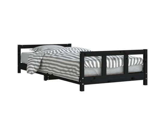 Cadru de pat pentru copii, negru, 90x190 cm, lemn masiv de pin, 2 image