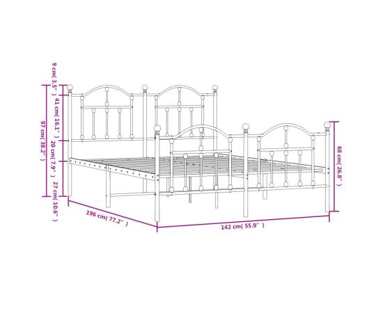 Cadru pat metalic cu tăblie de cap/picioare, negru, 135x190 cm, 9 image