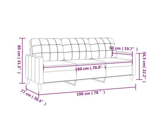 Canapea cu 3 locuri, roșu vin, 180 cm, material textil, 8 image