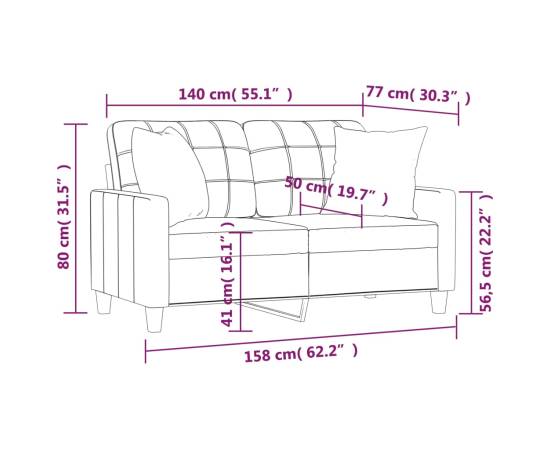 Canapea cu 2 locuri cu pernuțe, gri, 140 cm, piele ecologică, 8 image