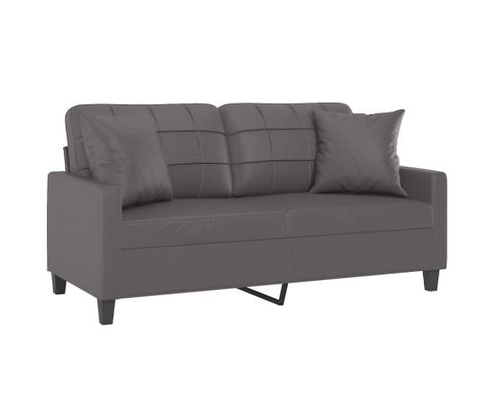 Canapea cu 2 locuri cu pernuțe, gri, 140 cm, piele ecologică, 3 image