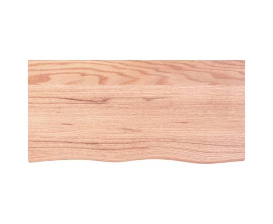 Blat masă maro deschis 100x50x6 cm, lemn masiv stejar tratat, 3 image