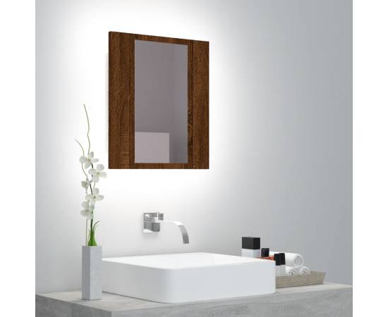 Dulap cu oglindă de baie led, stejar maro, 40x12x45 cm, lemn