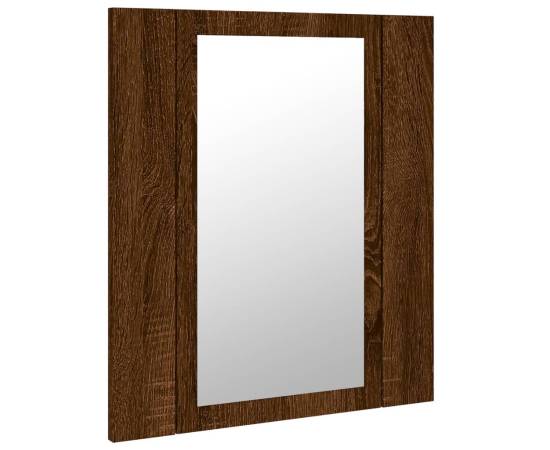 Dulap cu oglindă de baie led, stejar maro, 40x12x45 cm, lemn, 9 image