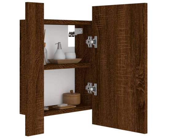Dulap cu oglindă de baie led, stejar maro, 40x12x45 cm, lemn, 7 image