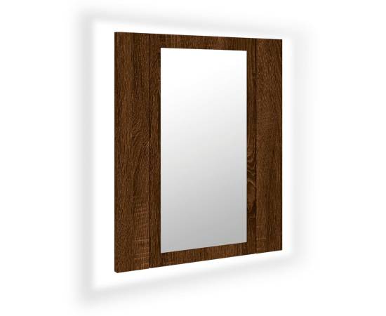 Dulap cu oglindă de baie led, stejar maro, 40x12x45 cm, lemn, 2 image