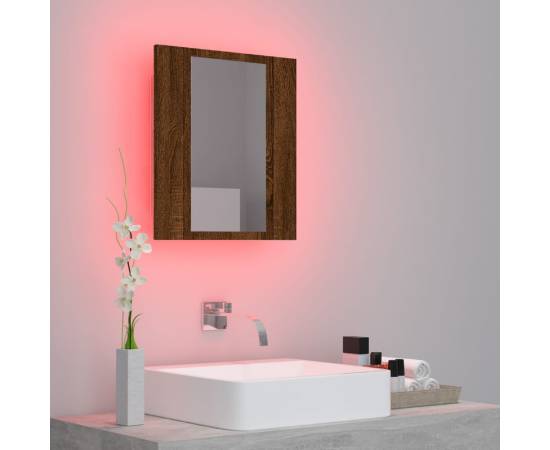 Dulap cu oglindă de baie led, stejar maro, 40x12x45 cm, lemn, 3 image
