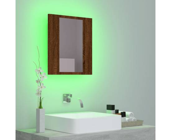 Dulap cu oglindă de baie led, stejar maro, 40x12x45 cm, lemn, 4 image