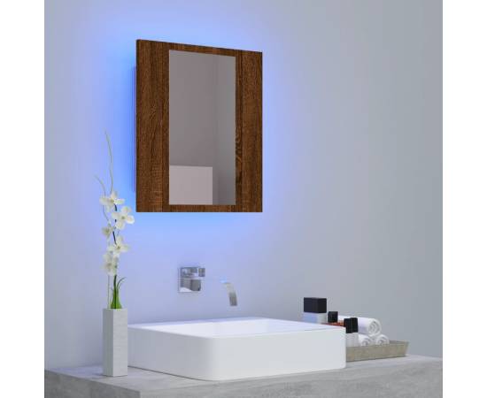 Dulap cu oglindă de baie led, stejar maro, 40x12x45 cm, lemn, 5 image