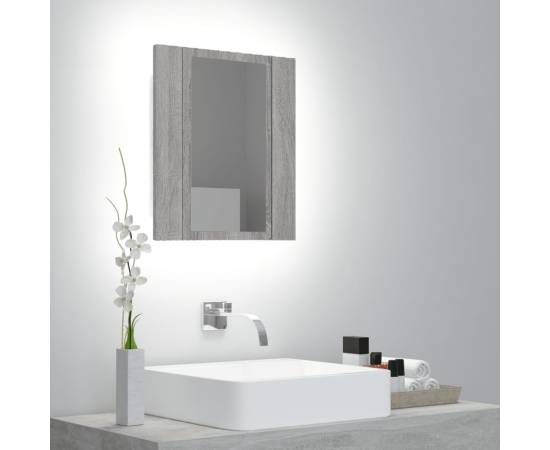 Dulap cu oglindă cu led de baie, gri sonoma, 40x12x45 cm, lemn