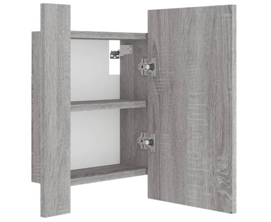 Dulap cu oglindă cu led de baie, gri sonoma, 40x12x45 cm, lemn, 8 image