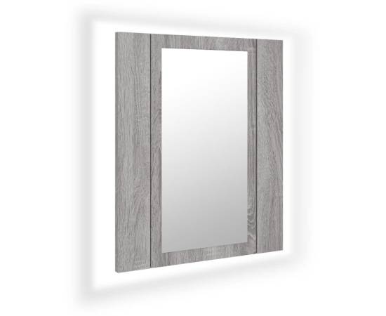 Dulap cu oglindă cu led de baie, gri sonoma, 40x12x45 cm, lemn, 2 image