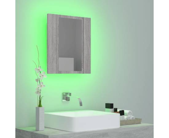 Dulap cu oglindă cu led de baie, gri sonoma, 40x12x45 cm, lemn, 4 image