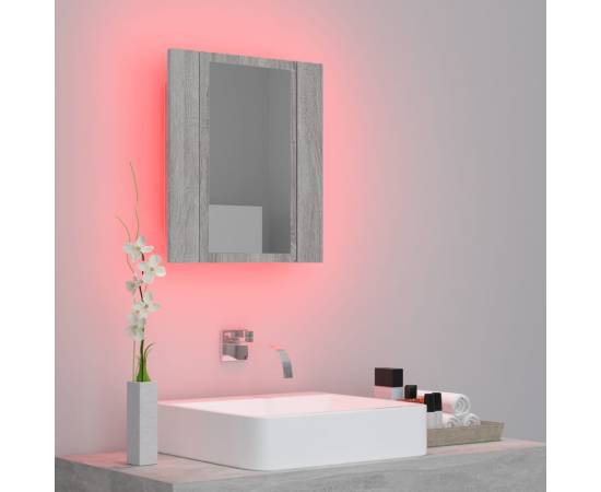 Dulap cu oglindă cu led de baie, gri sonoma, 40x12x45 cm, lemn, 3 image
