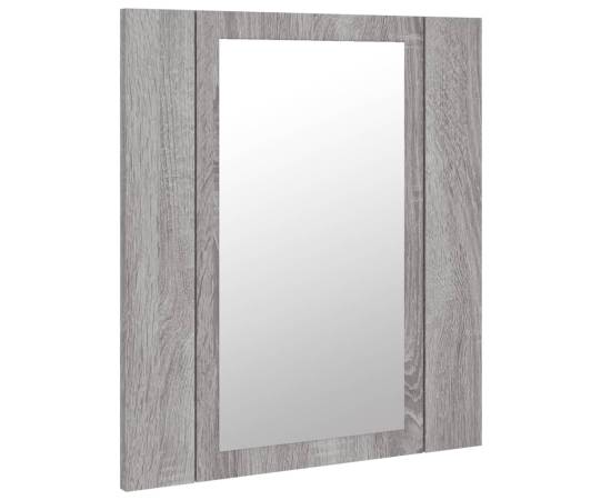 Dulap cu oglindă cu led de baie, gri sonoma, 40x12x45 cm, lemn, 9 image