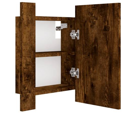 Dulap cu oglindă de baie led, stejar fumuriu, 40x12x45 cm, lemn, 8 image