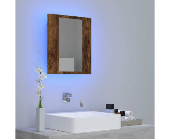 Dulap cu oglindă de baie led, stejar fumuriu, 40x12x45 cm, lemn, 5 image