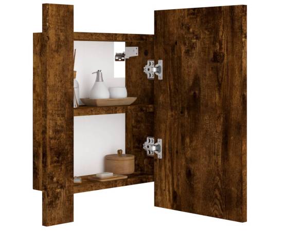 Dulap cu oglindă de baie led, stejar fumuriu, 40x12x45 cm, lemn, 7 image