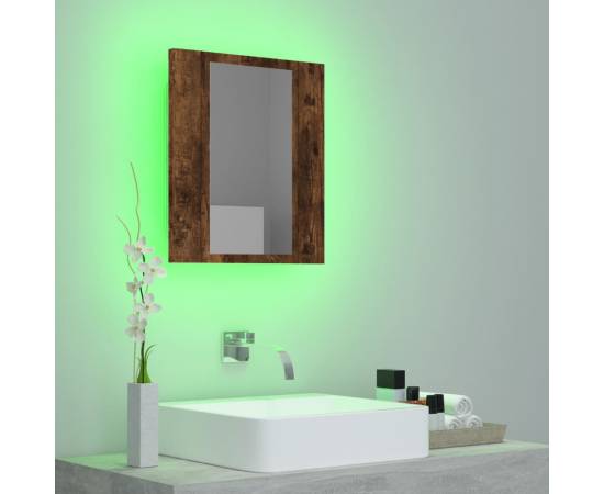 Dulap cu oglindă de baie led, stejar fumuriu, 40x12x45 cm, lemn, 4 image