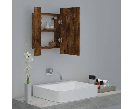 Dulap cu oglindă de baie led, stejar fumuriu, 40x12x45 cm, lemn, 6 image