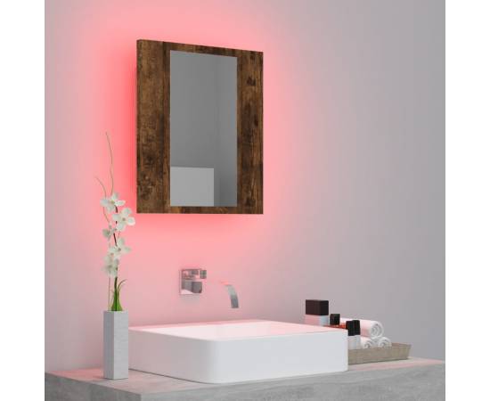 Dulap cu oglindă de baie led, stejar fumuriu, 40x12x45 cm, lemn, 3 image