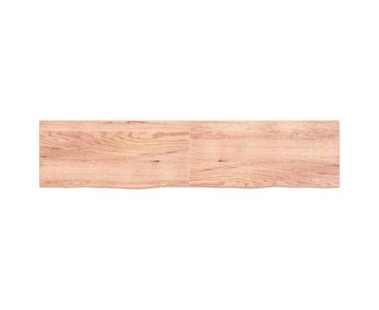 Blat masă maro deschis 220x50x4 cm, lemn masiv stejar tratat, 3 image
