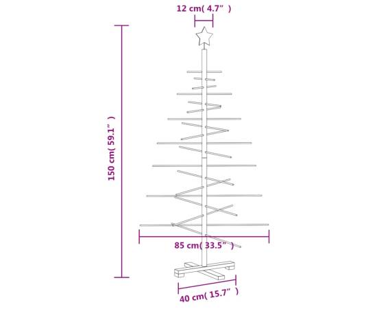 Brad de crăciun din lemn decorativ, 150 cm, lemn de pin masiv, 7 image