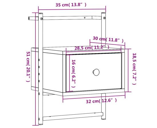 Noptieră de perete, stejar maro, 35x30x51 cm, lemn prelucrat, 10 image