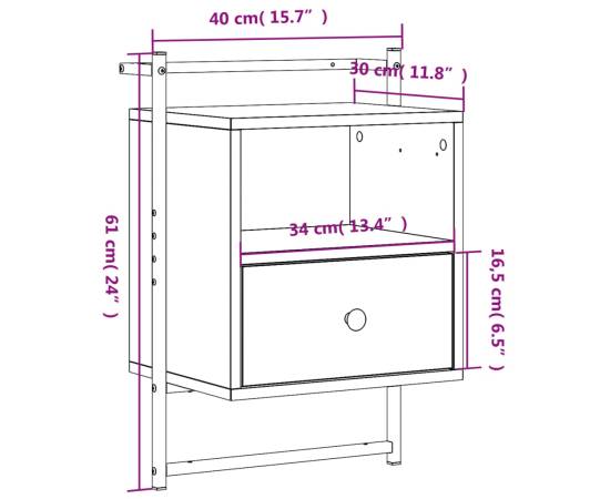 Noptieră de perete, stejar maro, 40x30x61 cm, lemn prelucrat, 10 image