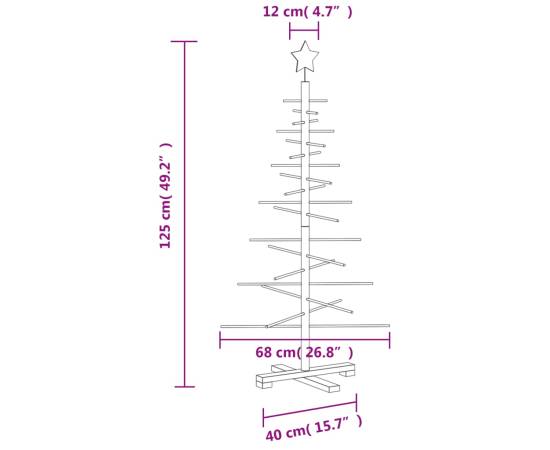 Brad de crăciun decorativ din lemn, 125 cm, lemn de pin masiv, 7 image