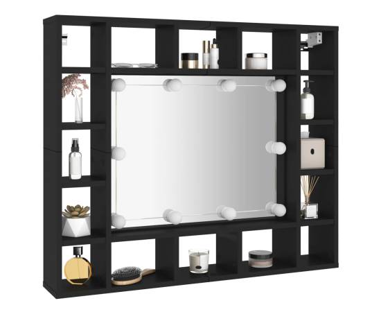 Dulap cu oglindă cu led, negru, 91x15x76,5 cm, 5 image