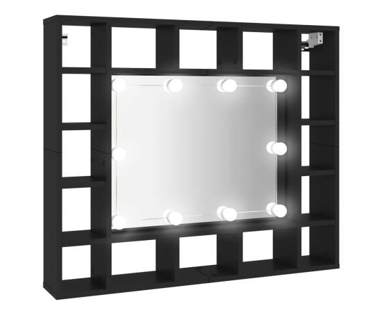 Dulap cu oglindă cu led, negru, 91x15x76,5 cm, 2 image