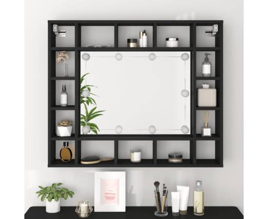 Dulap cu oglindă cu led, negru, 91x15x76,5 cm, 4 image