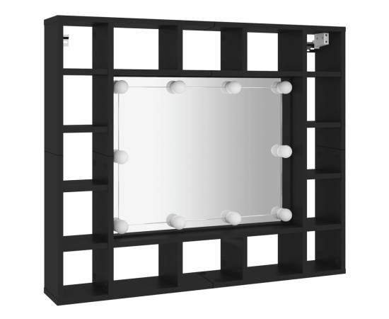 Dulap cu oglindă cu led, negru, 91x15x76,5 cm, 6 image