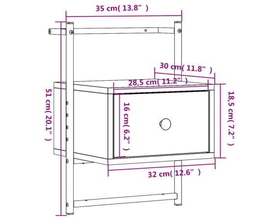 Noptieră de perete, gri sonoma, 35x30x51 cm, lemn prelucrat, 10 image