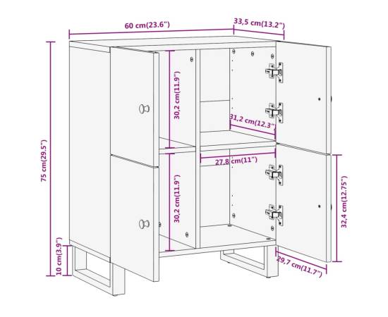 Dulap lateral, maro și negru, 60x33,5x75 cm lemn masiv de mango, 11 image