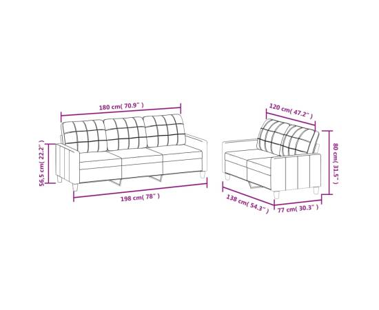 Set de canapele cu perne, 2 piese, crem, piele ecologică, 7 image