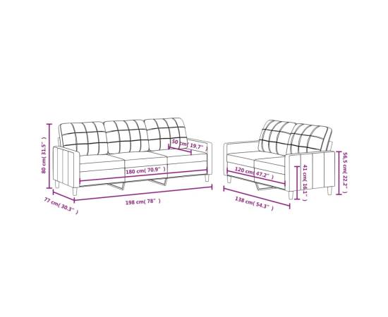 Set de canapele cu perne, 2 piese, gri închis, textil, 6 image