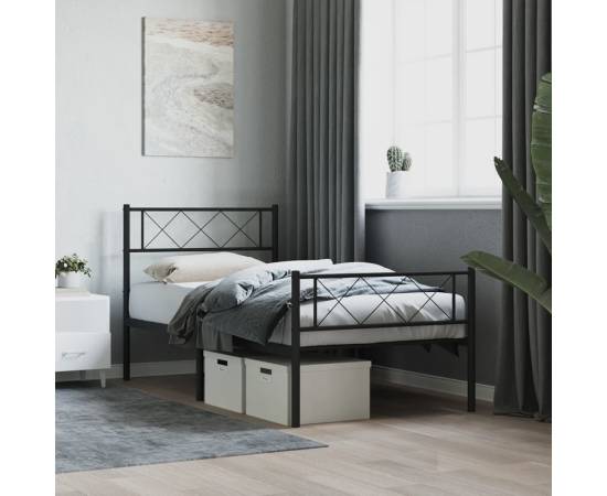 Cadru pat metalic cu tăblii de cap/picioare, negru, 80x200 cm