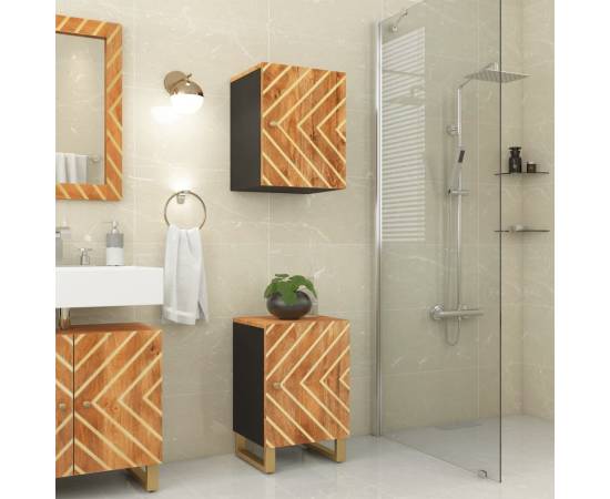 Dulap de perete de baie, maro și negru, lemn masiv mango, 2 image